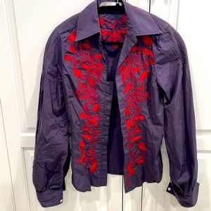 Johnny Was 3j shirt, worn once! Great poplin cotton with stunning embroidery S